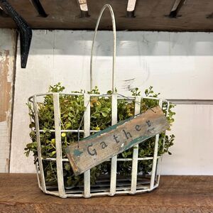 Rustic Farmhouse "Gather" Wire Basket - Painted & Hand-Distressed